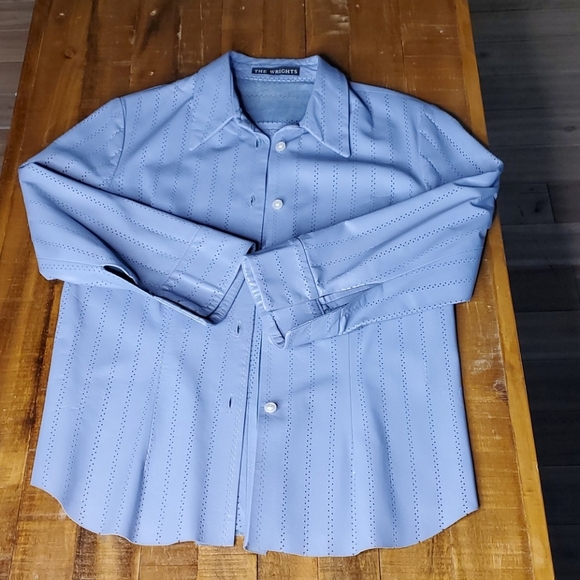 The Wrights Leather Eyelet Button Blouse Sz Small - Picture 2 of 8